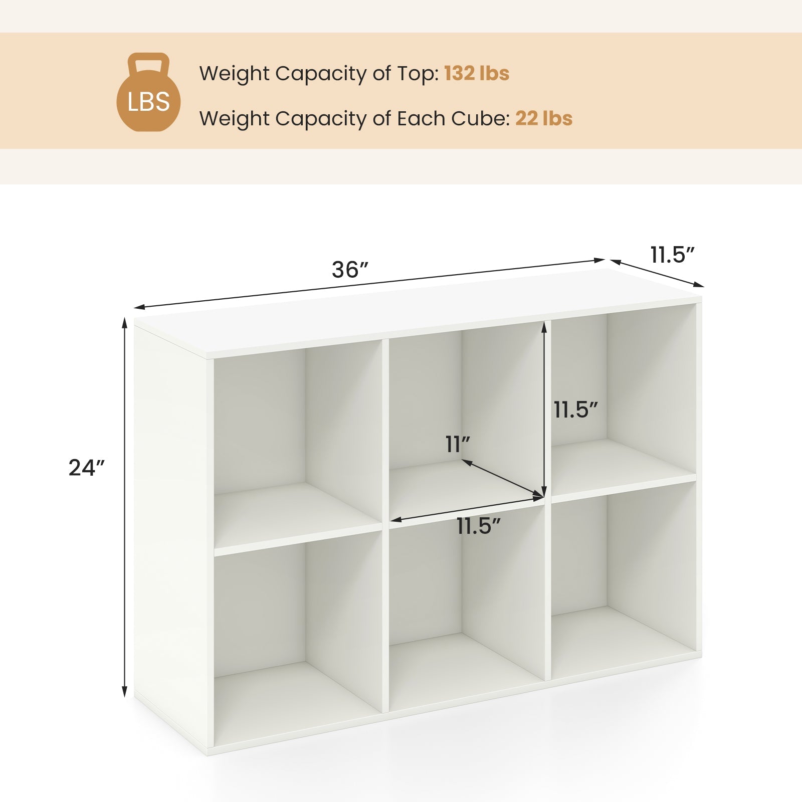 Modern 6-Cube Bookcase with Anti-tipping Kits for Bedroom Living Room-White
