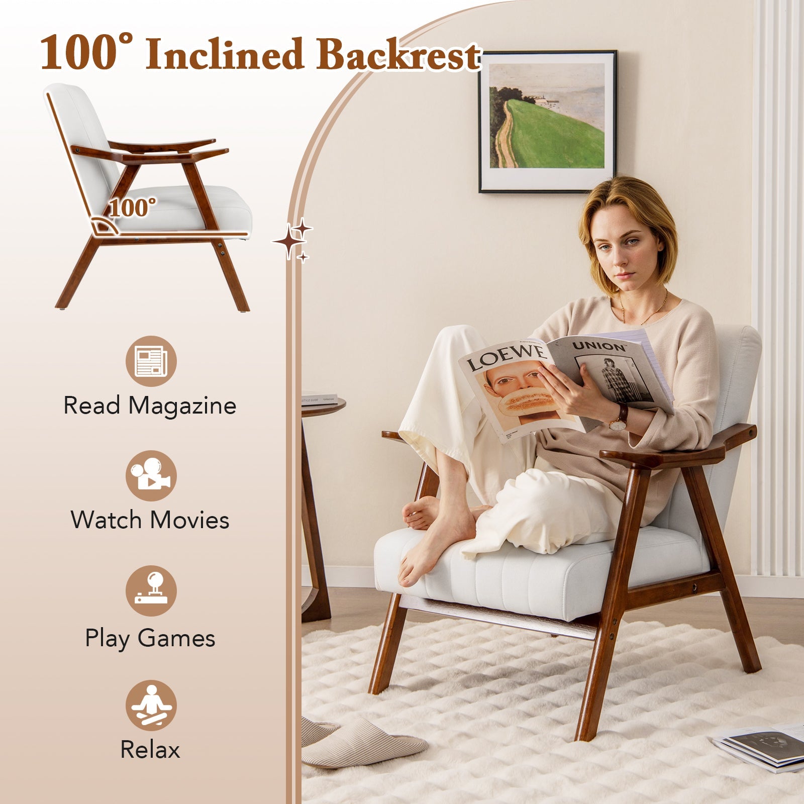 Modern Accent Chair Leisure Armchair with Felt Pads-Beige