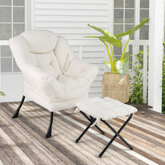 Modern Accent Chair with Folding Footrest and Head Pillow-Beige