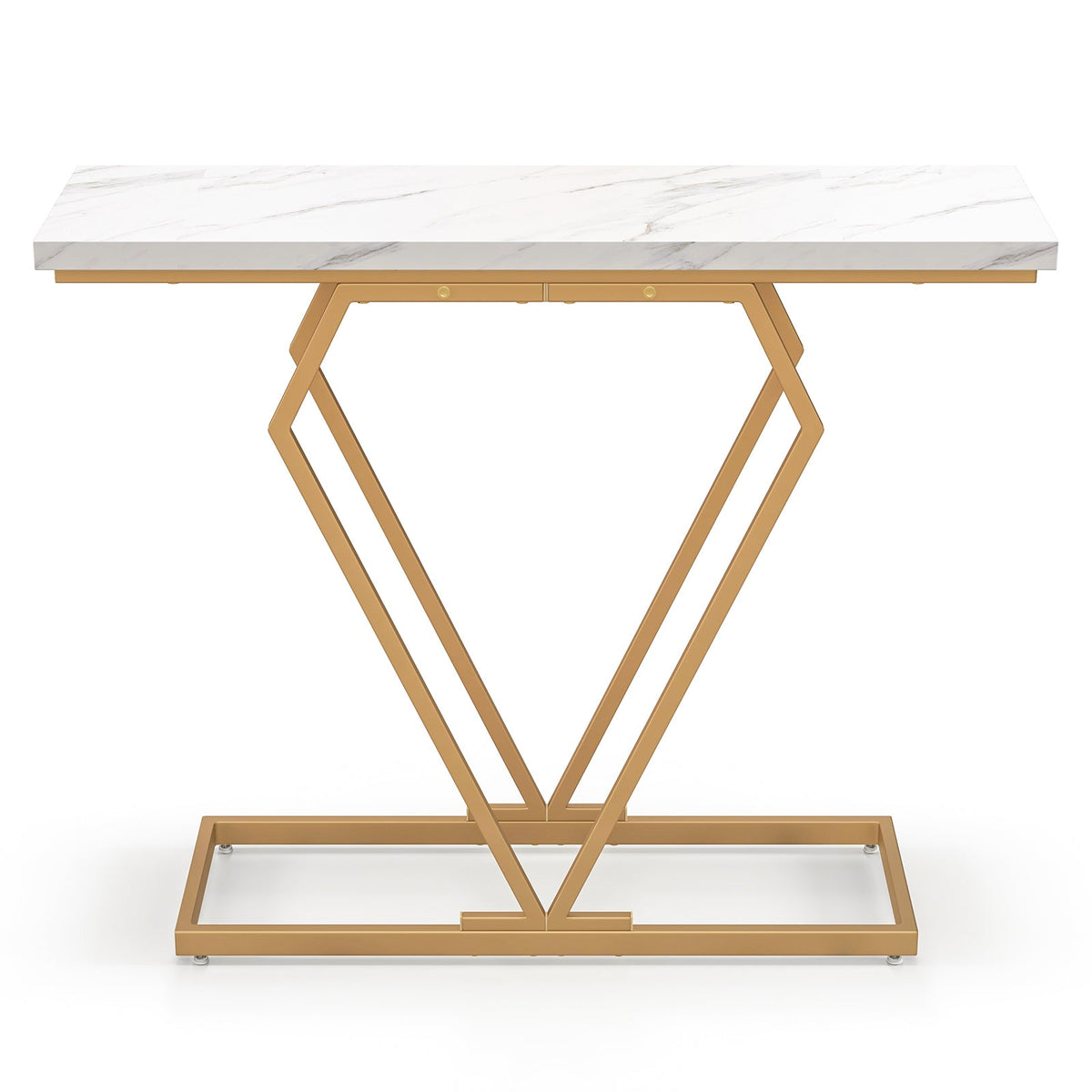 Gold Console Table with Diamond Shape Geometric Frame-White