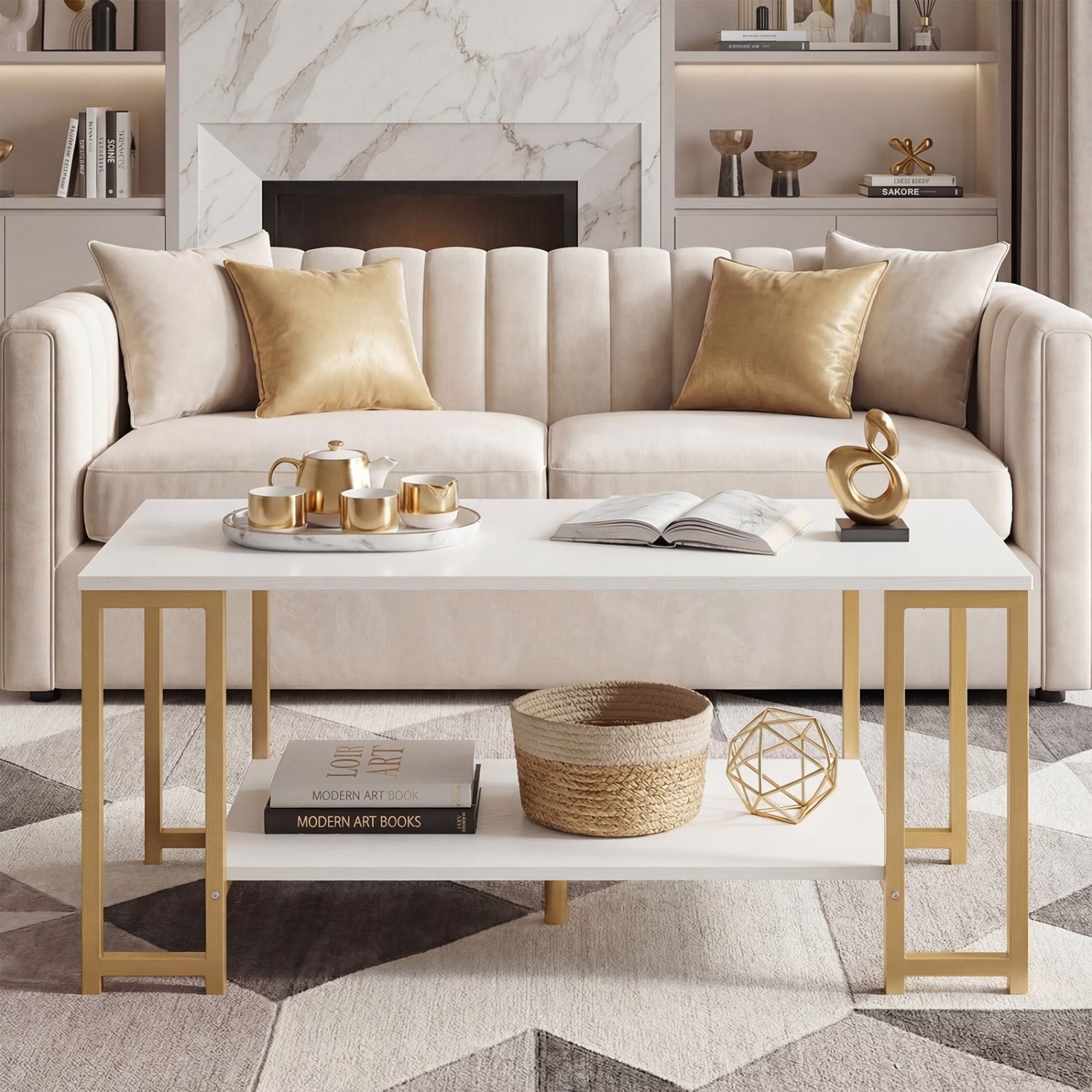 Modern Accent Table with Open Storage Shelf for Apartment and Lounge