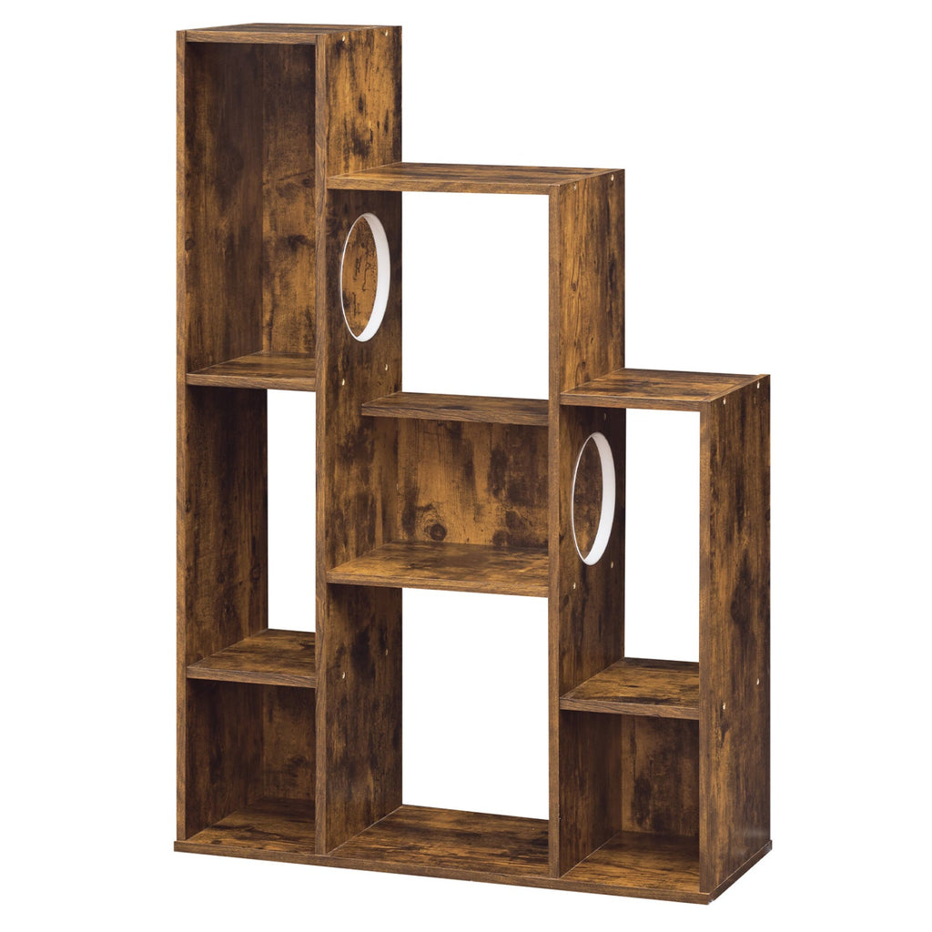 Modern Cat Bookshelf Cat Tree 8-Section Storage Cabinet with 2 Round Holes