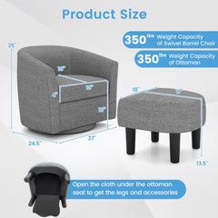 Modern Club Swivel Accent Chair with Ottoman Footrest Curved Backrest-Grey