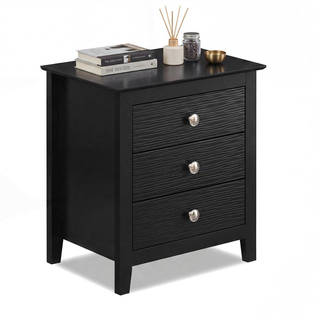 Modern Farmhouse 3-Drawer NightStand with Wood Grain Accents and Sleek Knobs