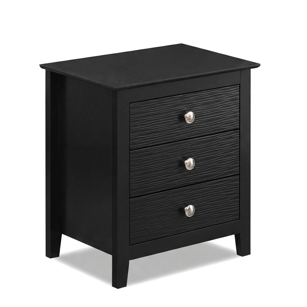Modern Farmhouse 3-Drawer NightStand with Wood Grain Accents and Sleek Knobs