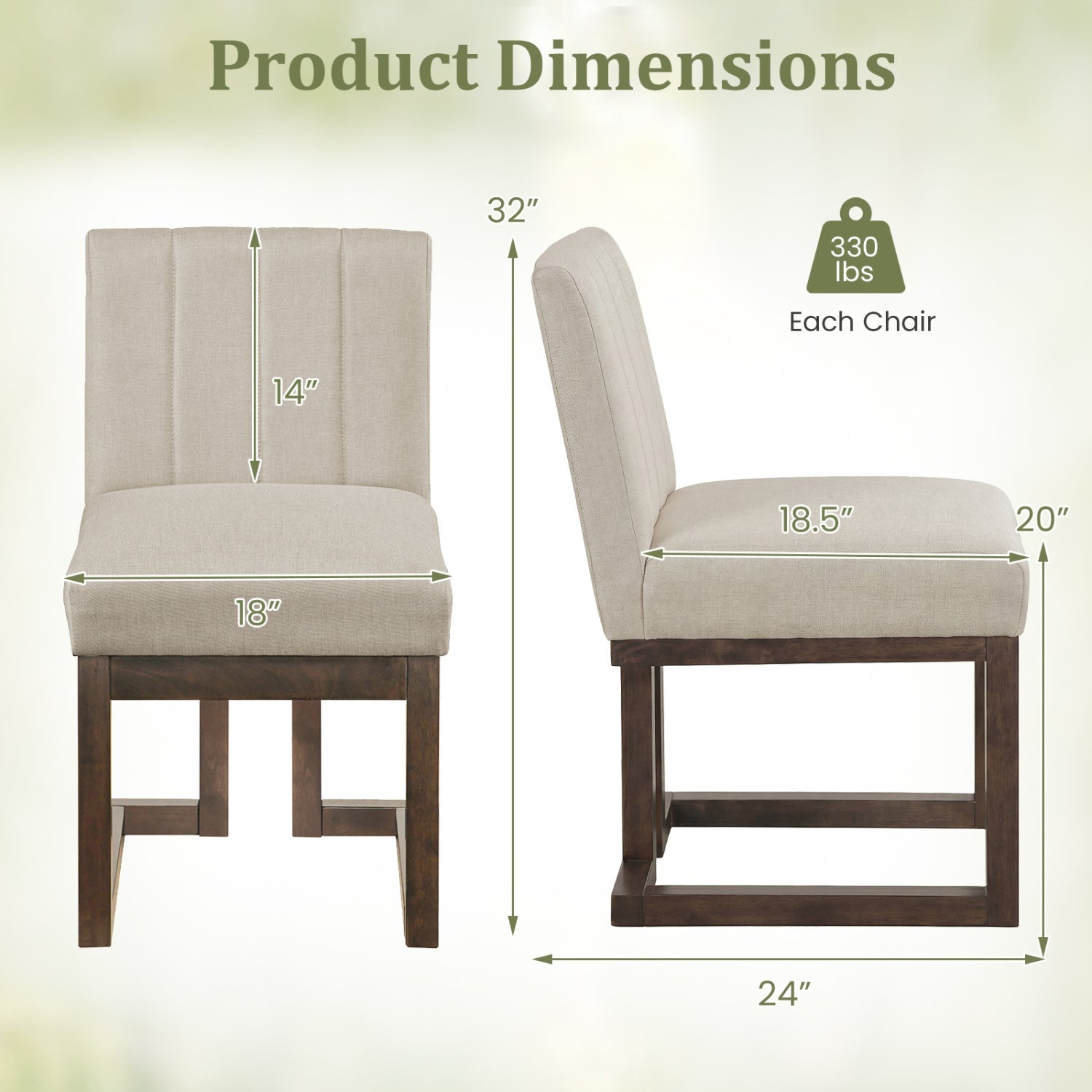 Modern Farmhouse Fabric Dining Chairs Set of 2 with 5.5" Thickened Padded Seat