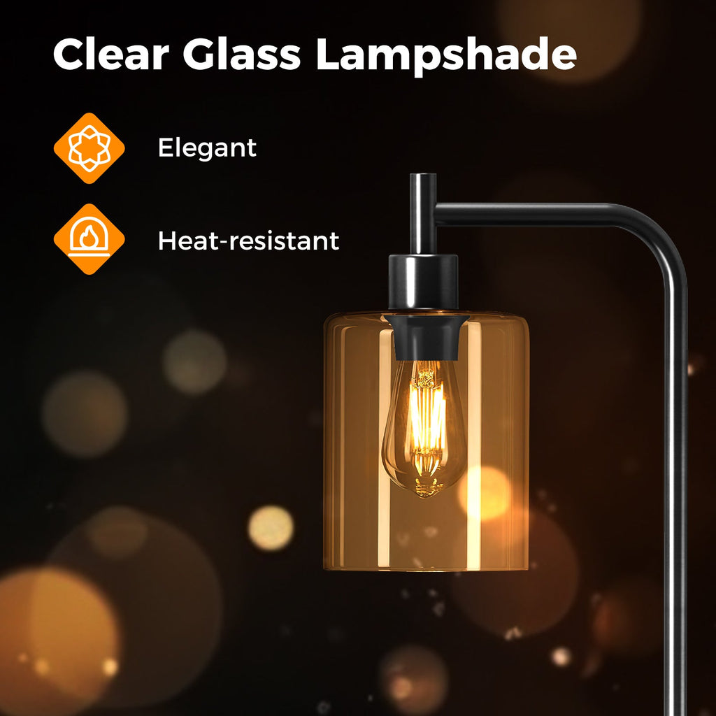 Modern Floor Lamp with Hanging Glass Lampshade and Foot Switch-Black
