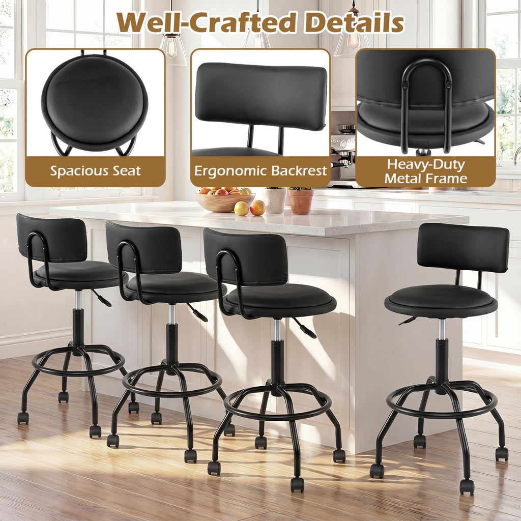 Swivel Bar Stool with Backrest - Height Adjustable