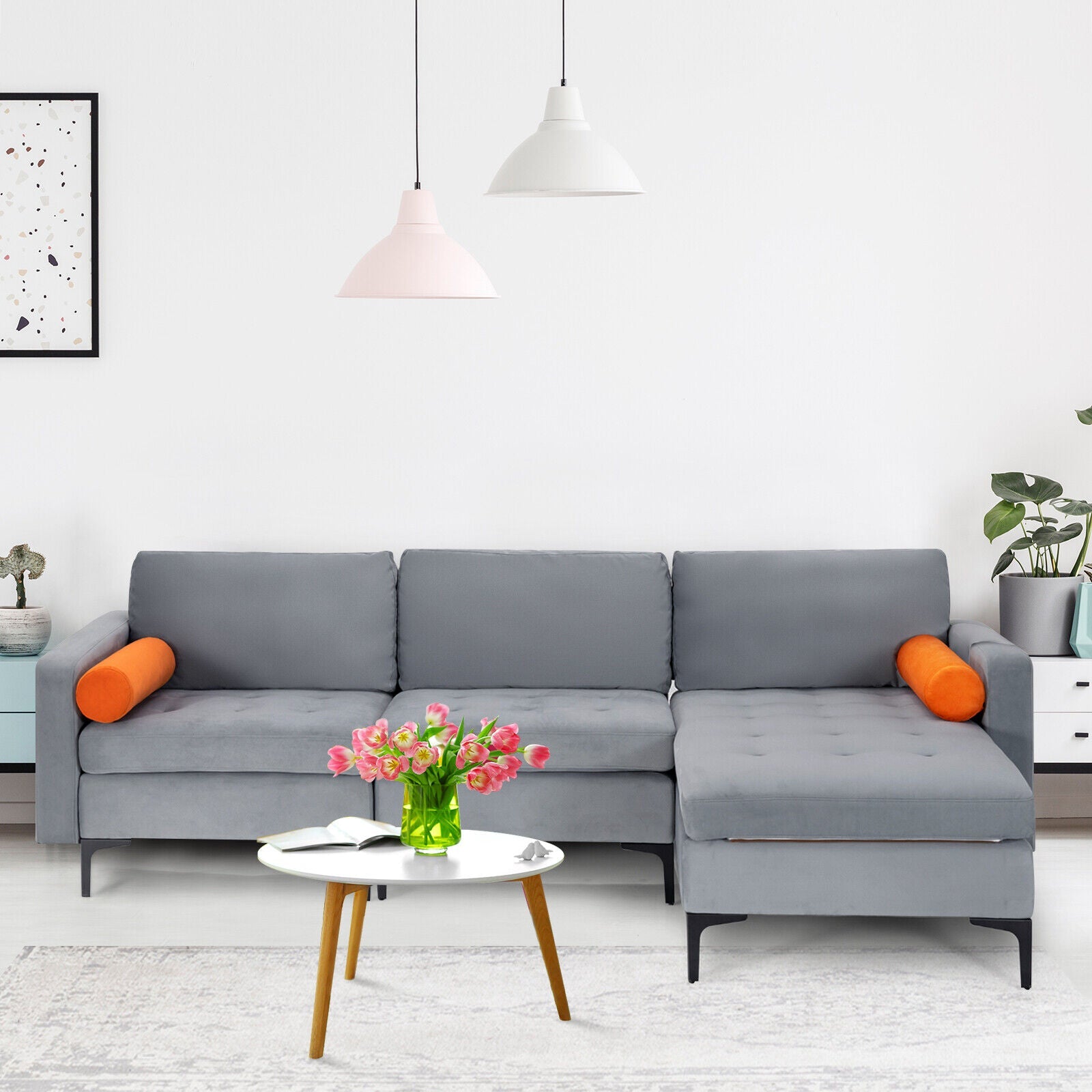 3-Seat L-Shaped Sectional Sofa with USB Ports & Storage