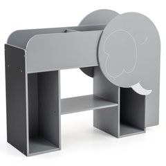 Montessori Bookshelf with Elephant Shape 3-Tier Toddler Toy Storage Organizer-Grey