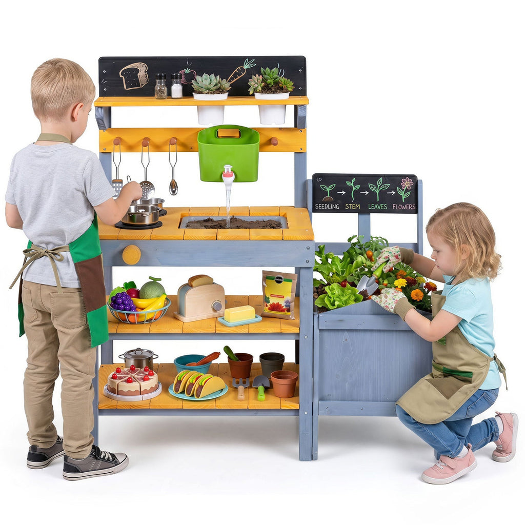 Mud Kitchen Play Set with Running Water and Dual Burners