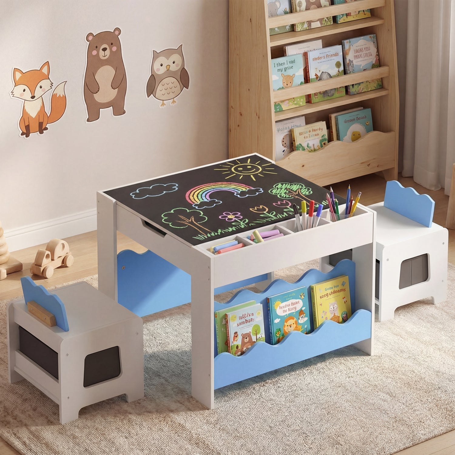 Multi-purpose Activity Kids Table and Chairs Set with Double-sided Tabletop