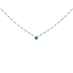 Sterling Silver Lab Created Emerald Bead Chain Necklace
