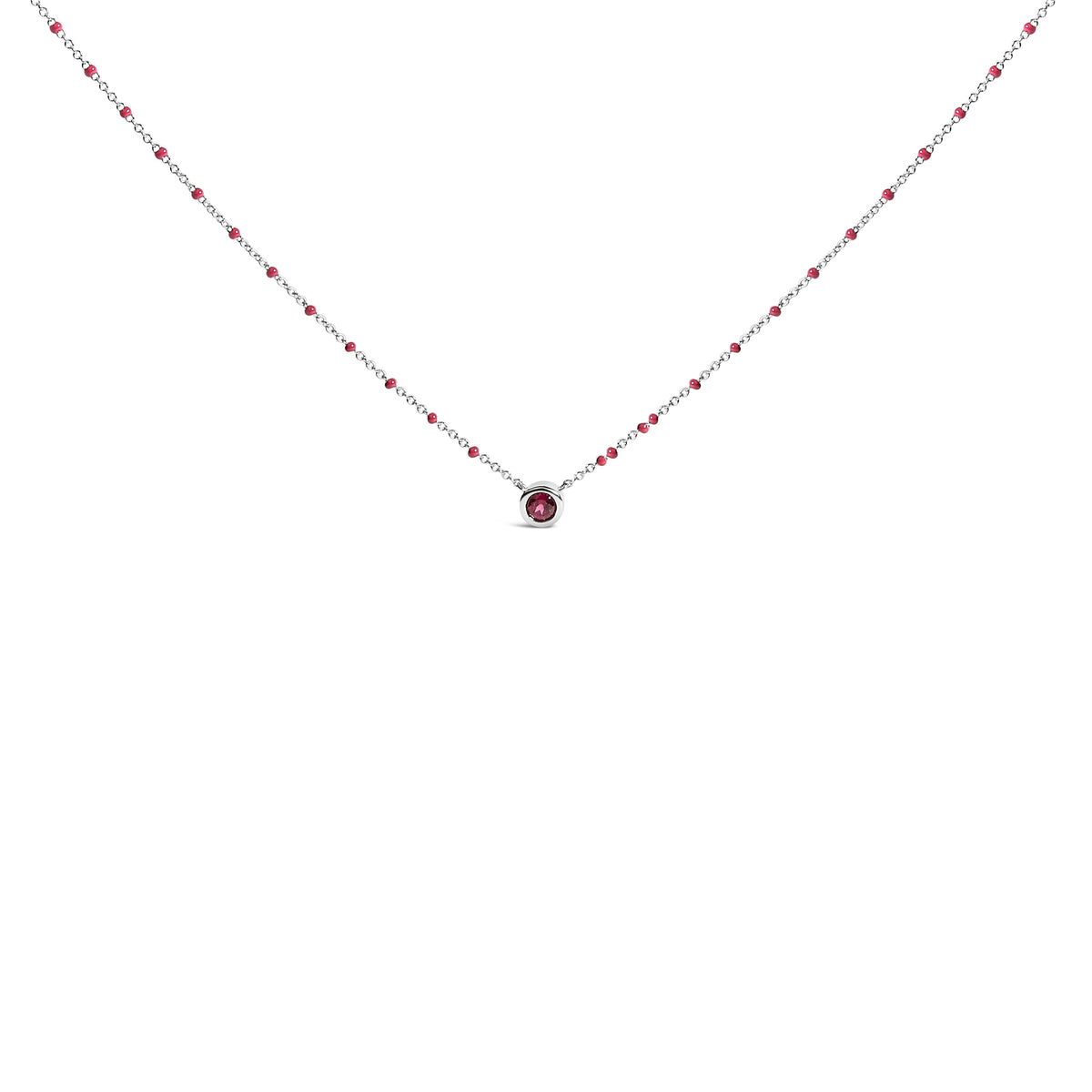 Sterling Silver Rhodolite Enamel Bead Chain Necklace 18 Inch