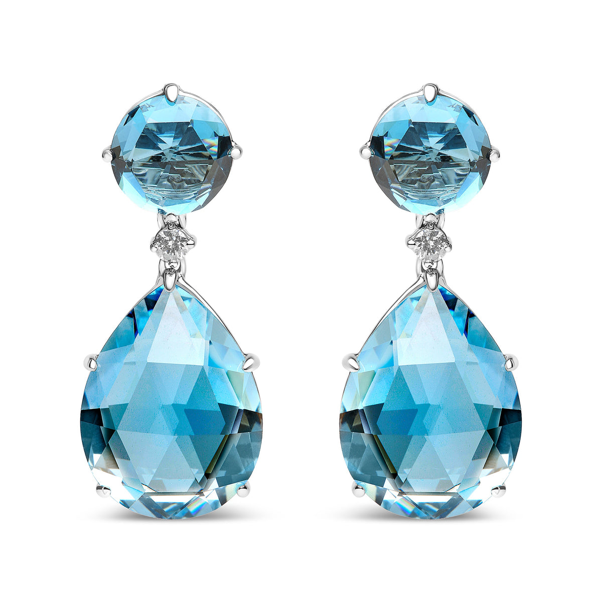 18K White Gold 1/5 Cttw Diamond with Round London Blue Topaz and 20 x 15mm Pear Cut Sky Blue Topaz Gemstone Dangle Earring (G-H Color, SI1-SI2 Clarity)