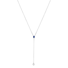 Sterling Silver Created Blue Sapphire and Diamond Accent Y Necklace