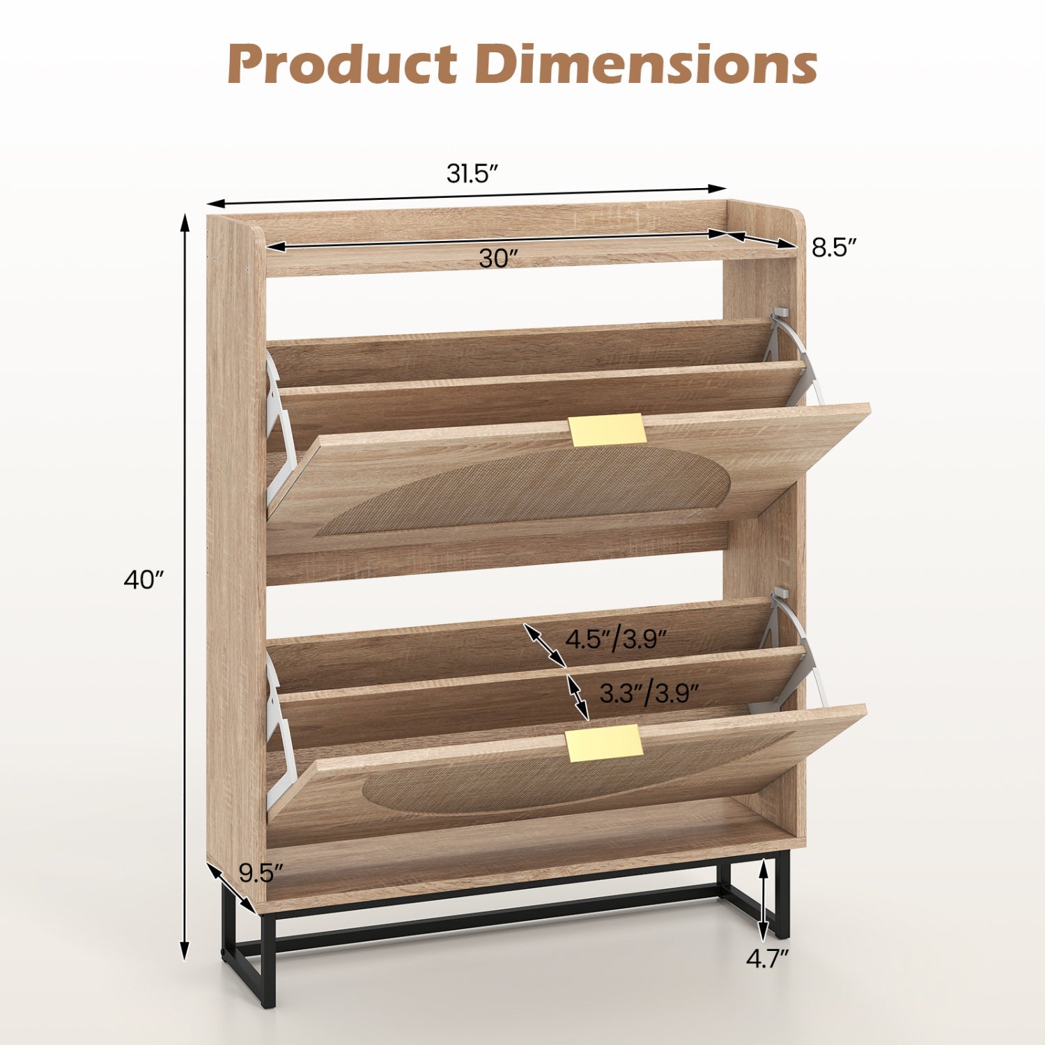 Narrow Shoe Storage Cabinet with Flip Drawers & Shelves