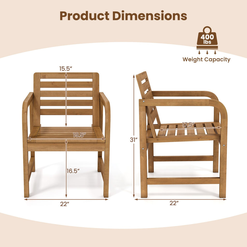Teak Wood Patio Armchair with Slanted Back