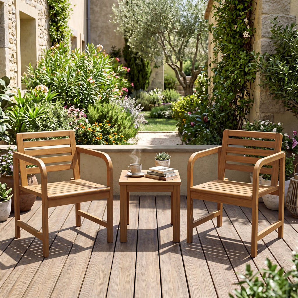 Teak Wood Patio Armchair with Slanted Back