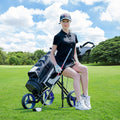 Foldable 3 Wheels Push Pull Golf Trolley with Scoreboard Bag-Navy
