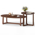 Nesting Coffee Table Set of 2 with Wood Veneered Top and Solid Rubber Wood Legs