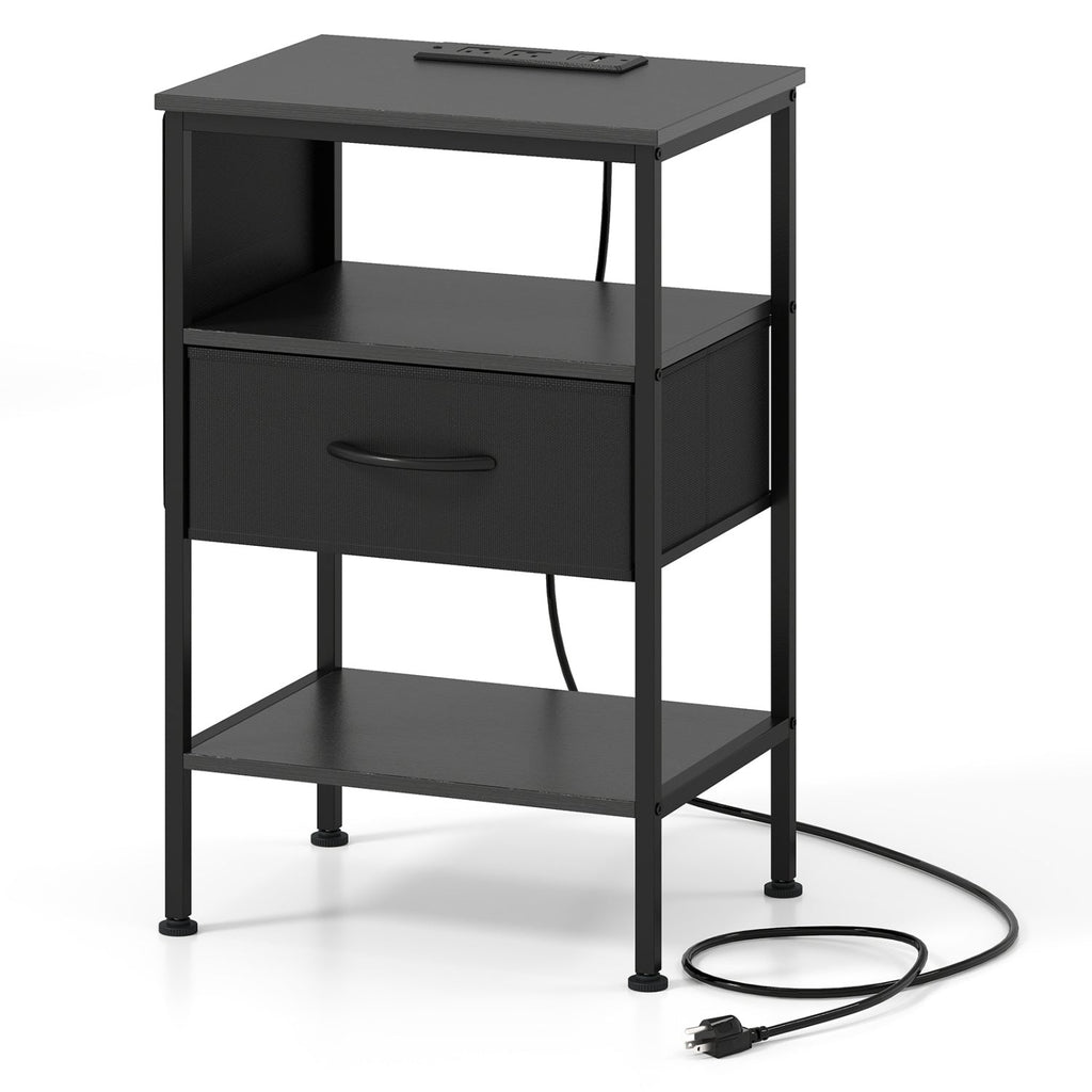 Nightstand with Charging Station and Fabric Drawer 24.5"