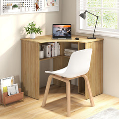 Corner Computer Desk Triangle Home Office Desk with Adjustable Shelf and Arc-Shaped Profile