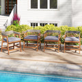 Outdoor Acacia Wood Patio Wicker Dining Chairs Set of 4 with Seat Cushion-Gray