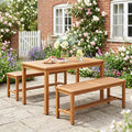 Acacia Wood Patio Bench for 2 with Slatted Seat