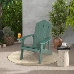 Weather Resistant HIPS Outdoor Adirondack Chair with Cup Holder-Green