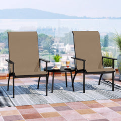 Outdoor Adirondack Chair with High Back and Metal Frame for Porch Garden-Coffee