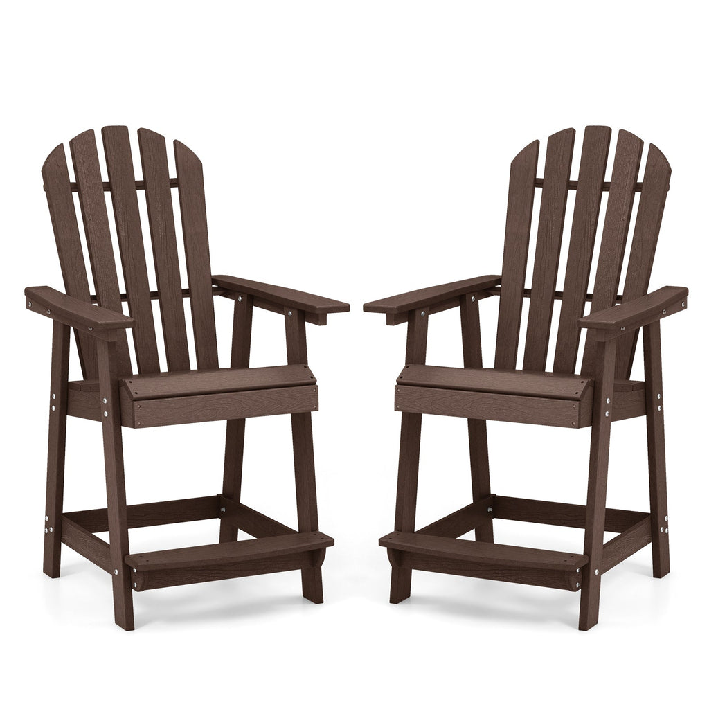 HDPE Patio Chair with Armrest and Footrest for Indoor Outdoor-Brown
