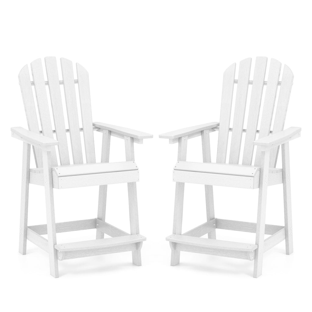 HDPE Patio Chair with Armrest and Footrest for Indoor Outdoor-White