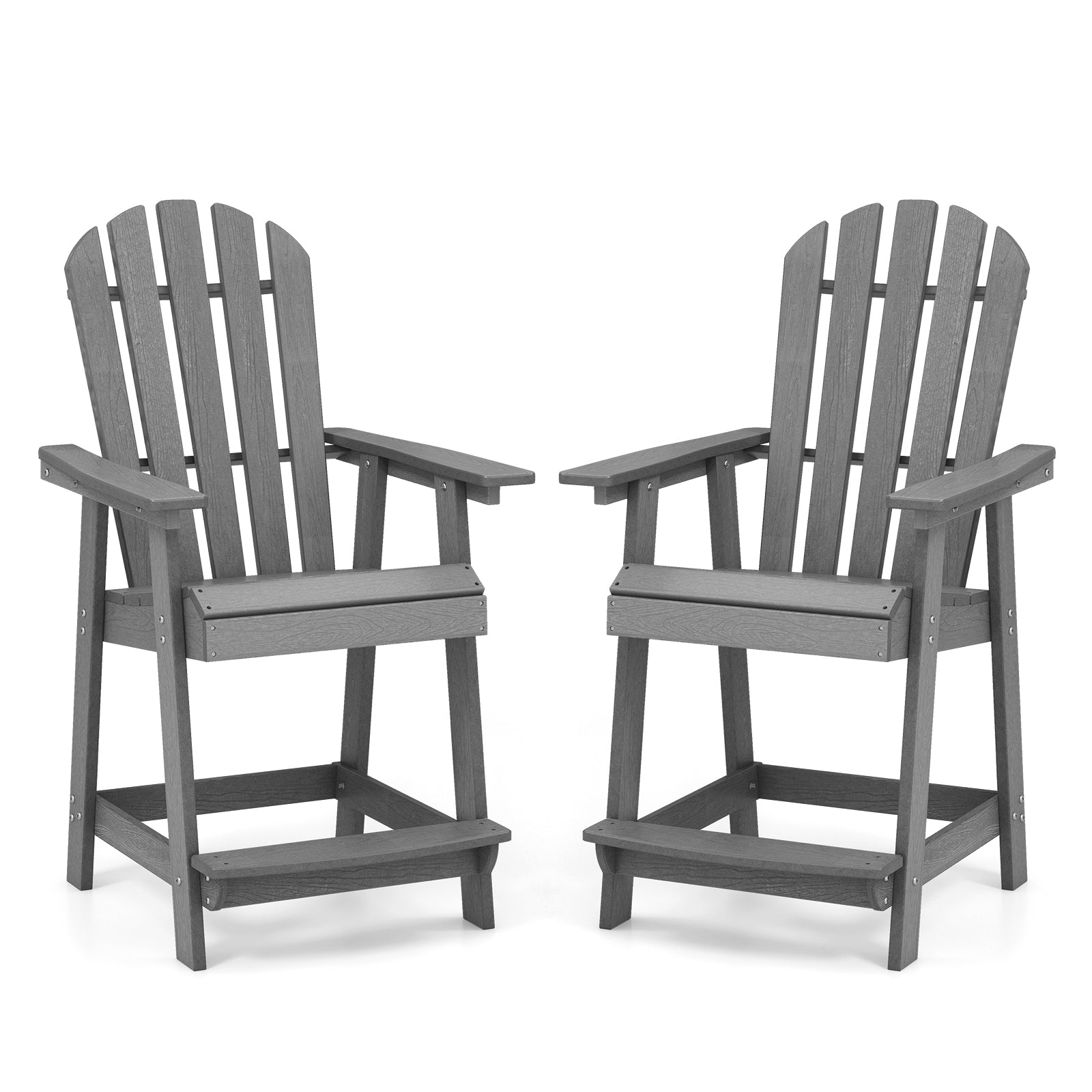 HDPE Patio Chair with Armrest and Footrest for Indoor Outdoor-Gray
