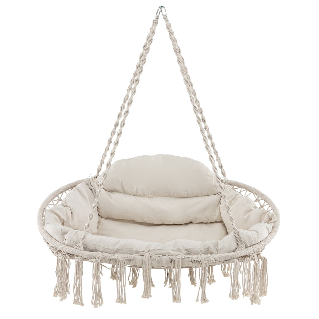 Hand-Woven Rope Hanging Chair with Cushion and Folding Frame