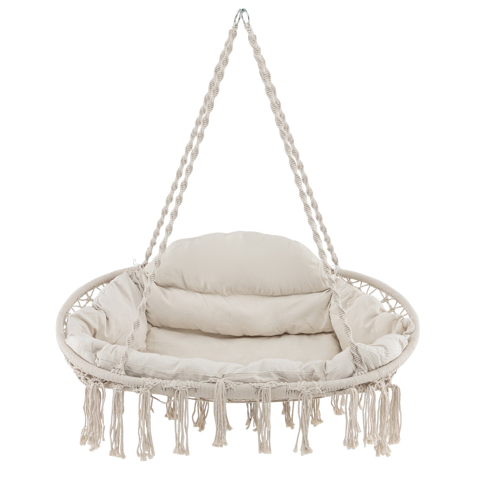 Hand-Woven Rope Hanging Chair with Cushion and Folding Frame