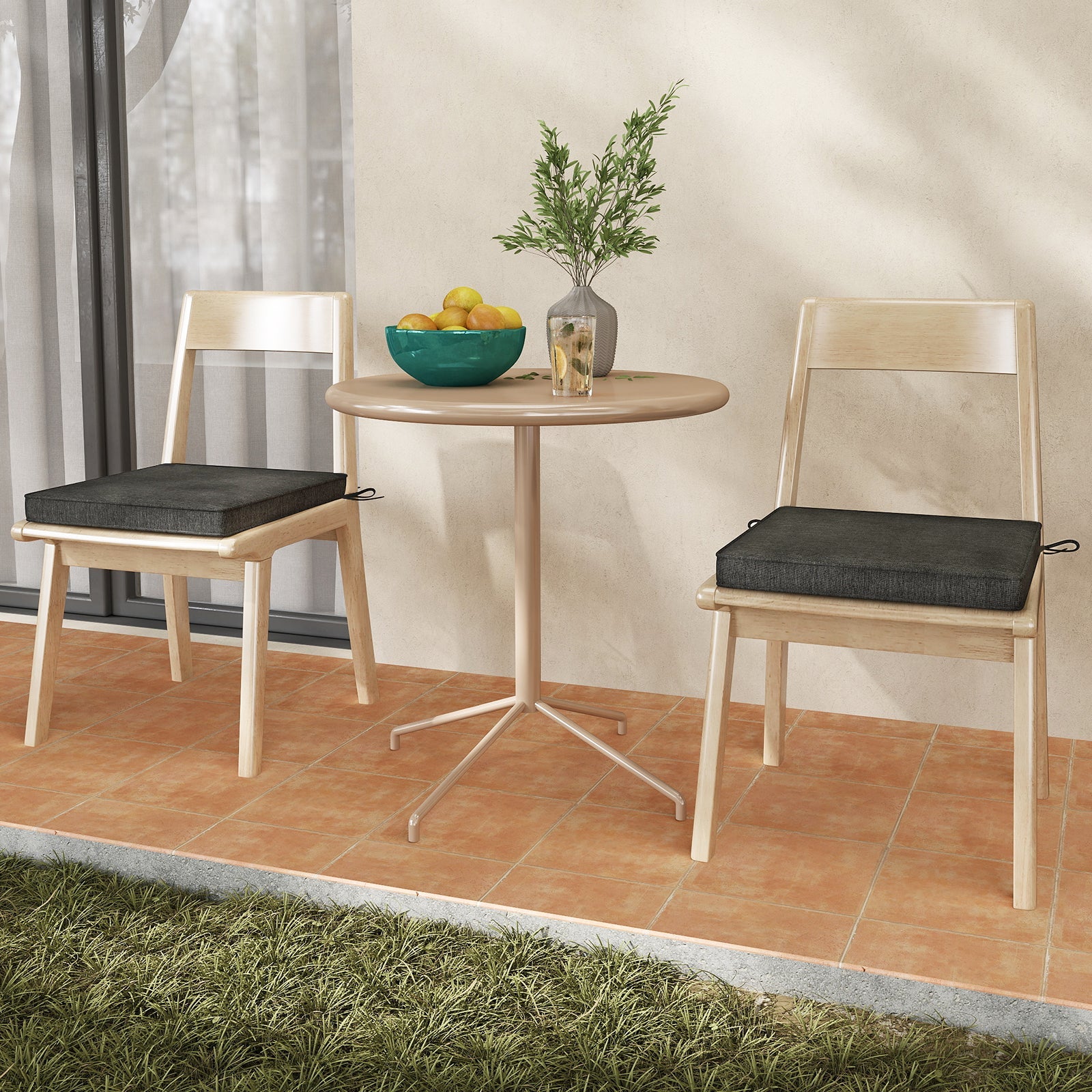 Outdoor Chair Cushion Set of 2 Waterproof Fade-Resistant Olefin Seat Cushions-Gray