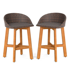 Outdoor Faux Rattan Bar Chairs Set of 2 with Ergonomic Backrests and Footrests-Brown