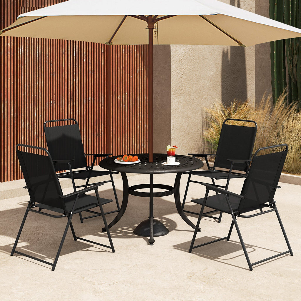 Outdoor Folding Sling Chairs Set of 4 with Armrest and Backrest-Black
