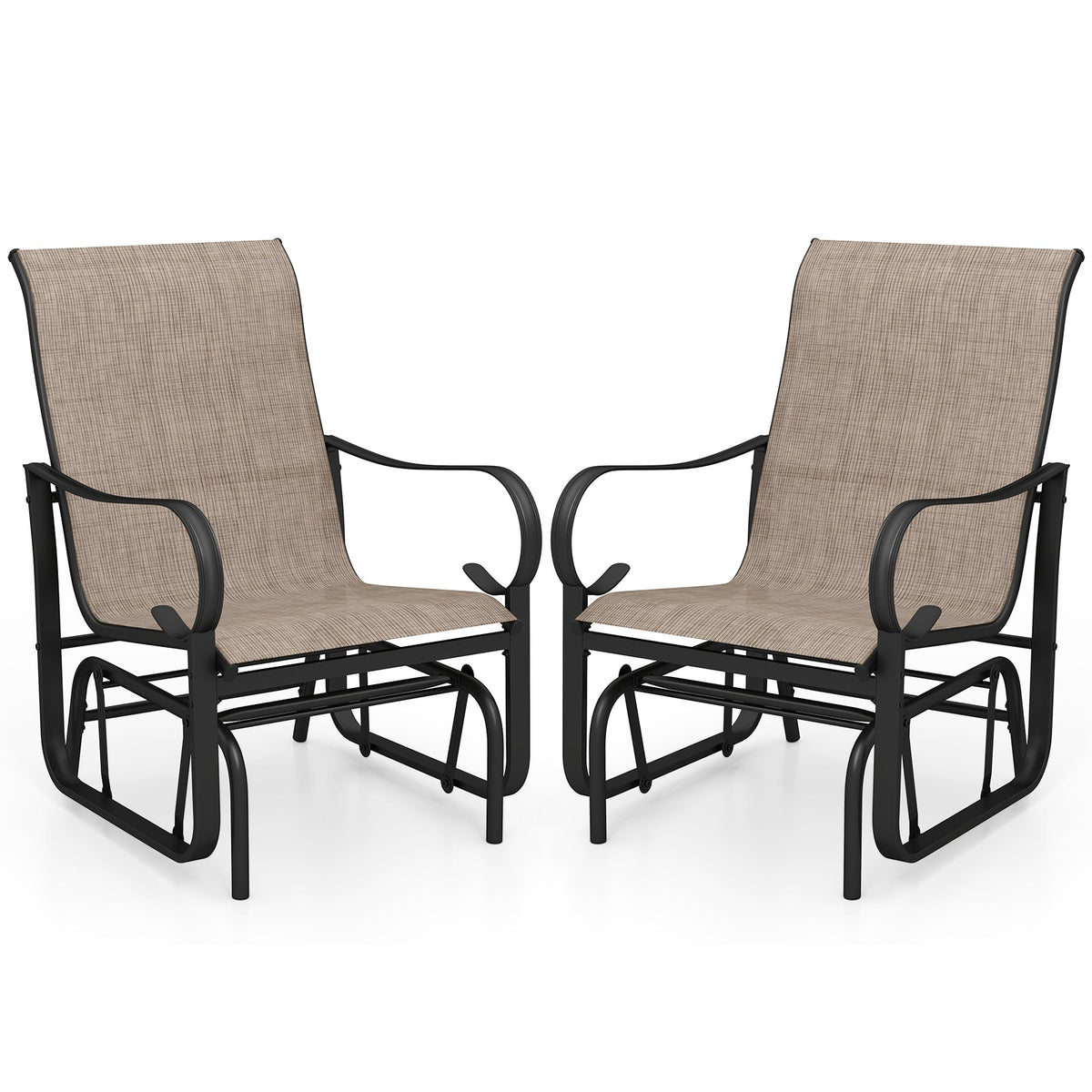 Outdoor Glider Chairs Set of 2 with High Backrest Breathable Mesh Fabric and Metal Frame-Black and Brown