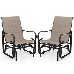 Outdoor Glider Chairs Set of 2 with High Backrest Breathable Mesh Fabric and Metal Frame-Black and Brown