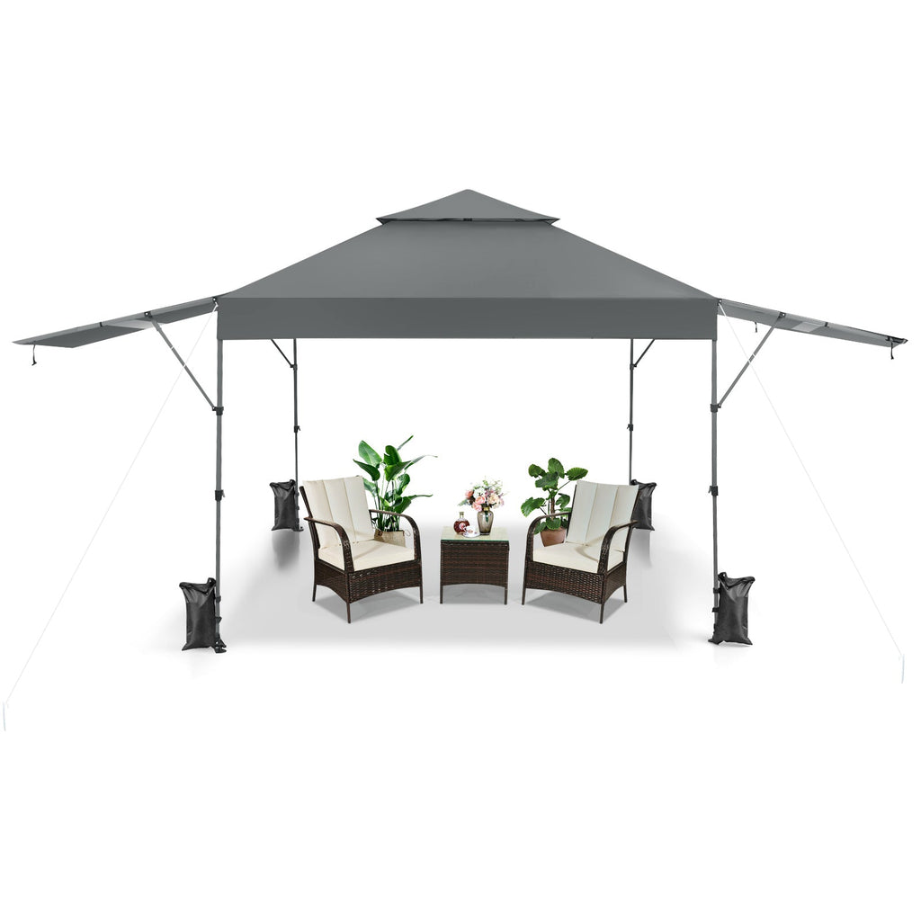 10 x 17.6 Feet Outdoor Instant Pop-up Canopy Tent with Dual Half Awnings-Gray