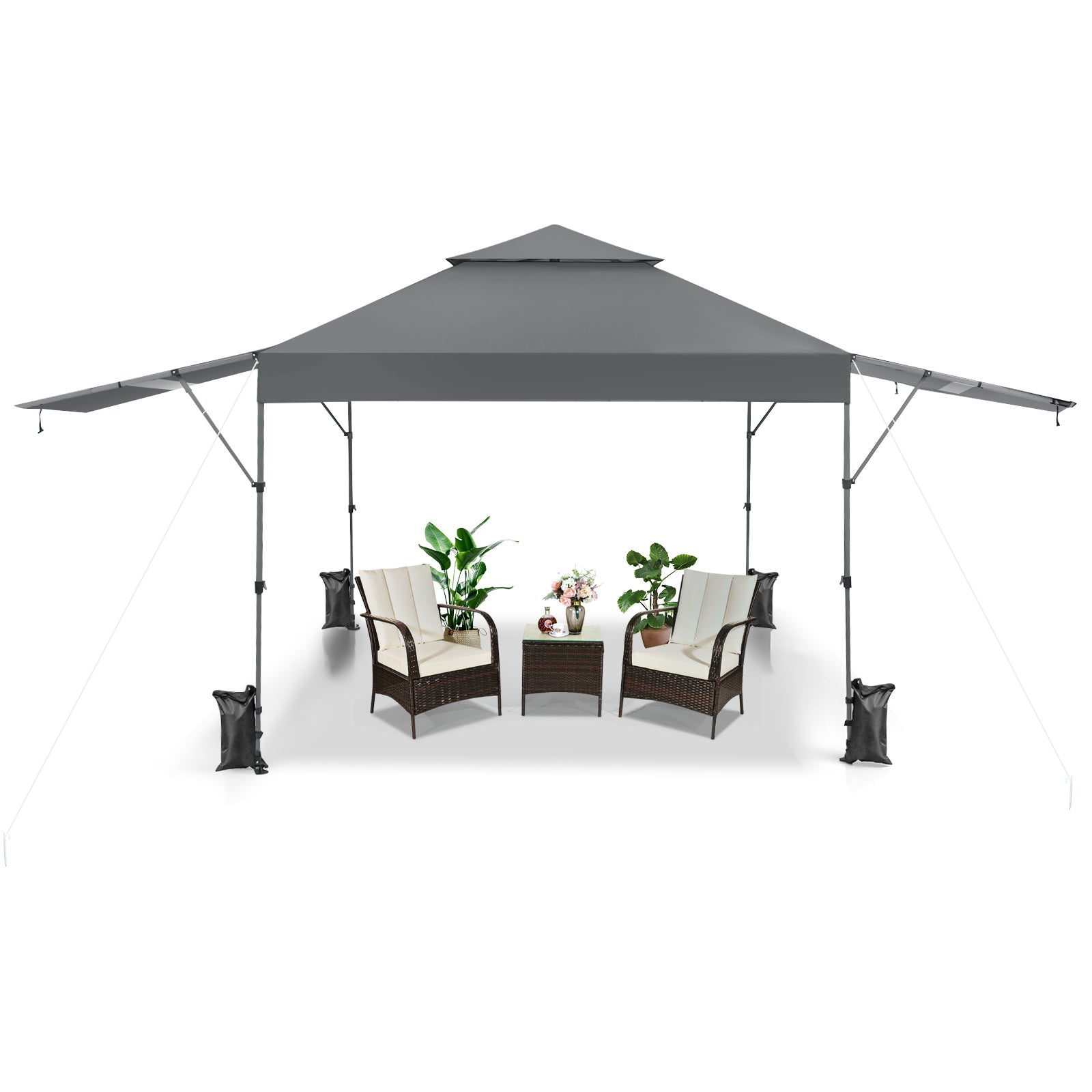 10 x 17.6 Feet Outdoor Instant Pop-up Canopy Tent with Dual Half Awnings-Gray