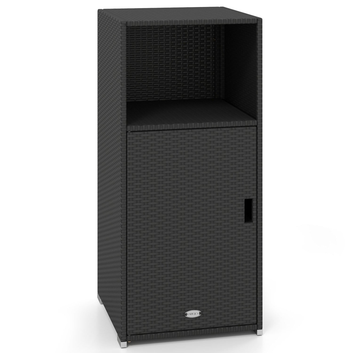 PE Wicker Storage Cabinet with Door and Open Shelf