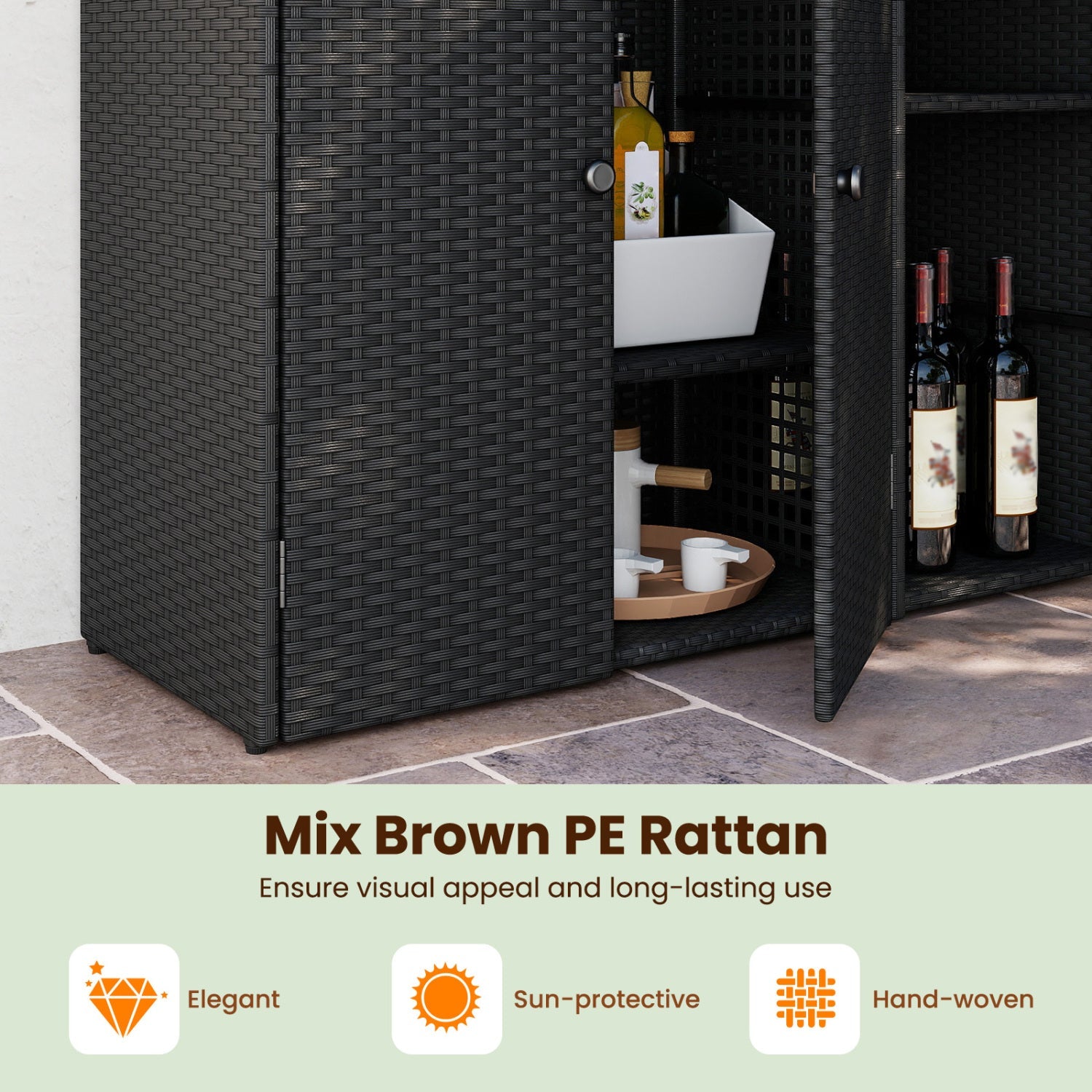 Outdoor Storage Cabinet with 3 Doors and Adjustable Shelves