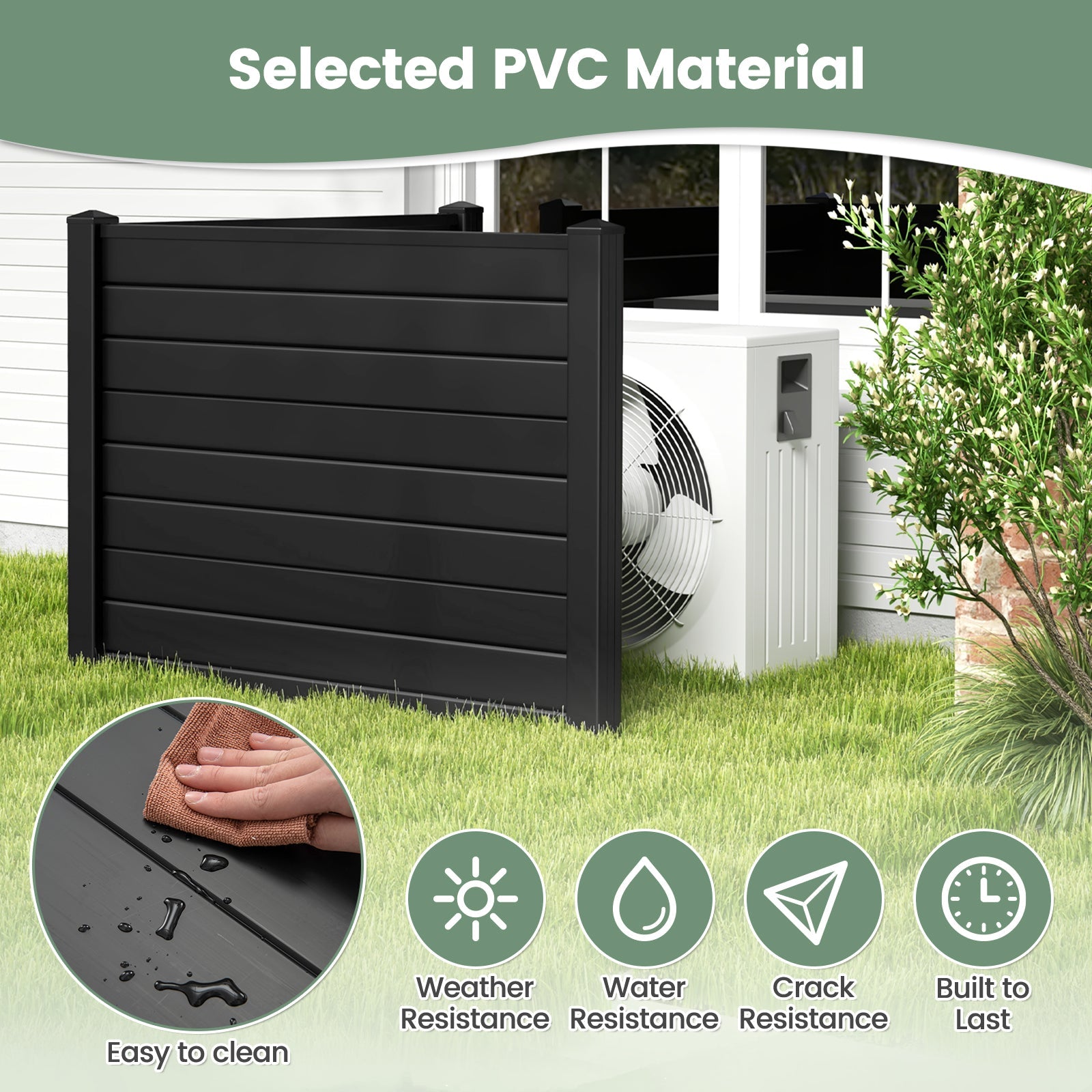 Outdoor PVC Air Conditioner Fence with 20 Inch Long Stakes-Black