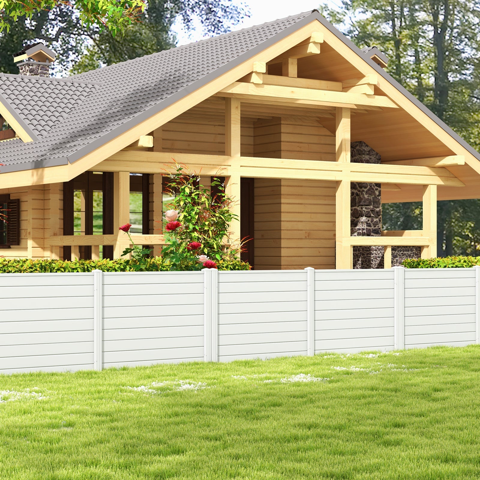 Outdoor PVC Air Conditioner Fence with 20 Inch Long Stakes-White