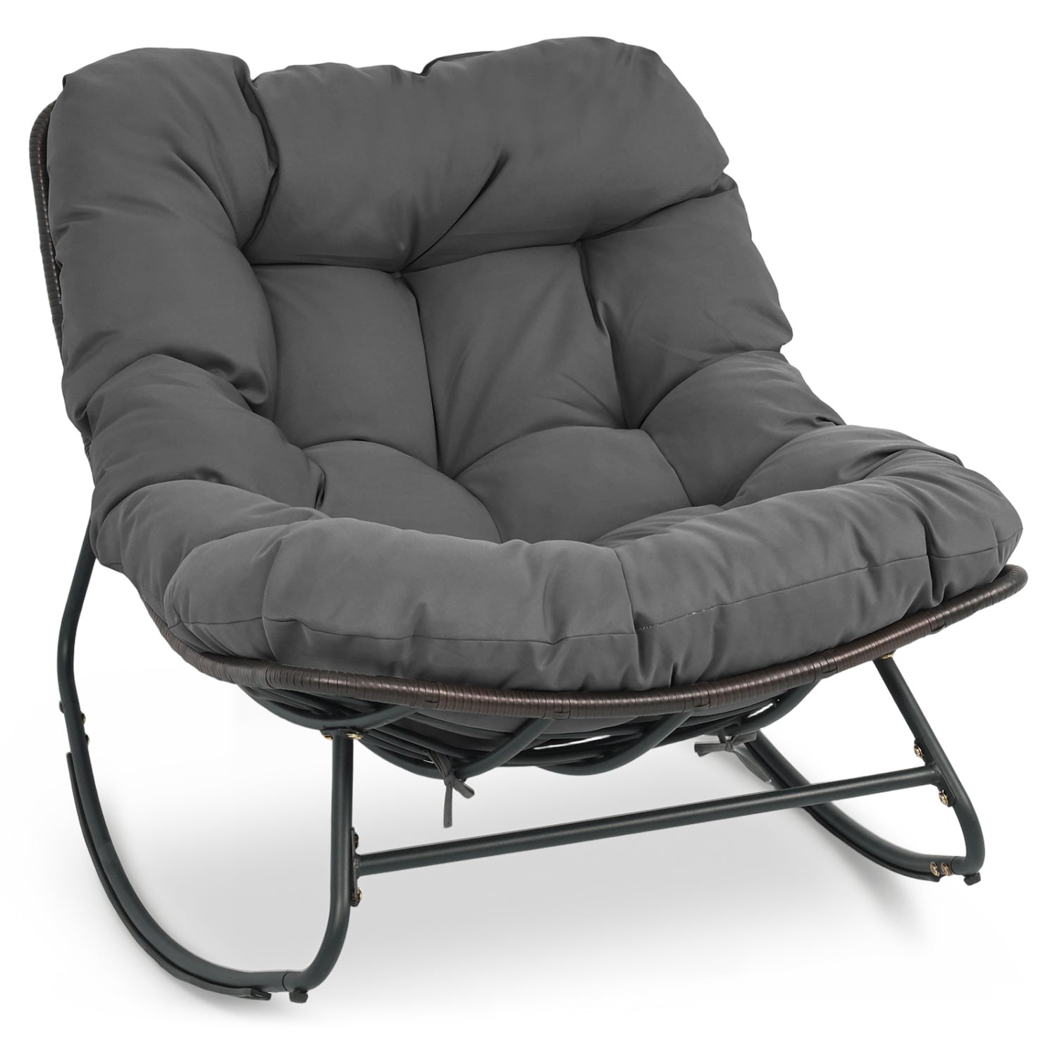 Papasan Rocking Chair with Thick Cushion - Outdoor Wicker