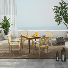 Set of 4 Outdoor Patio Chair with Slatted Seat and Curved Seat
