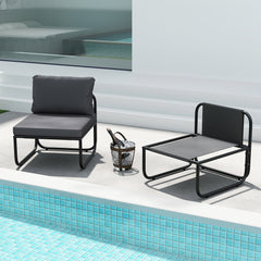 Outdoor Patio Chairs Set of 2 with Removable Cushions and Adjustable Foot Pads-Gray